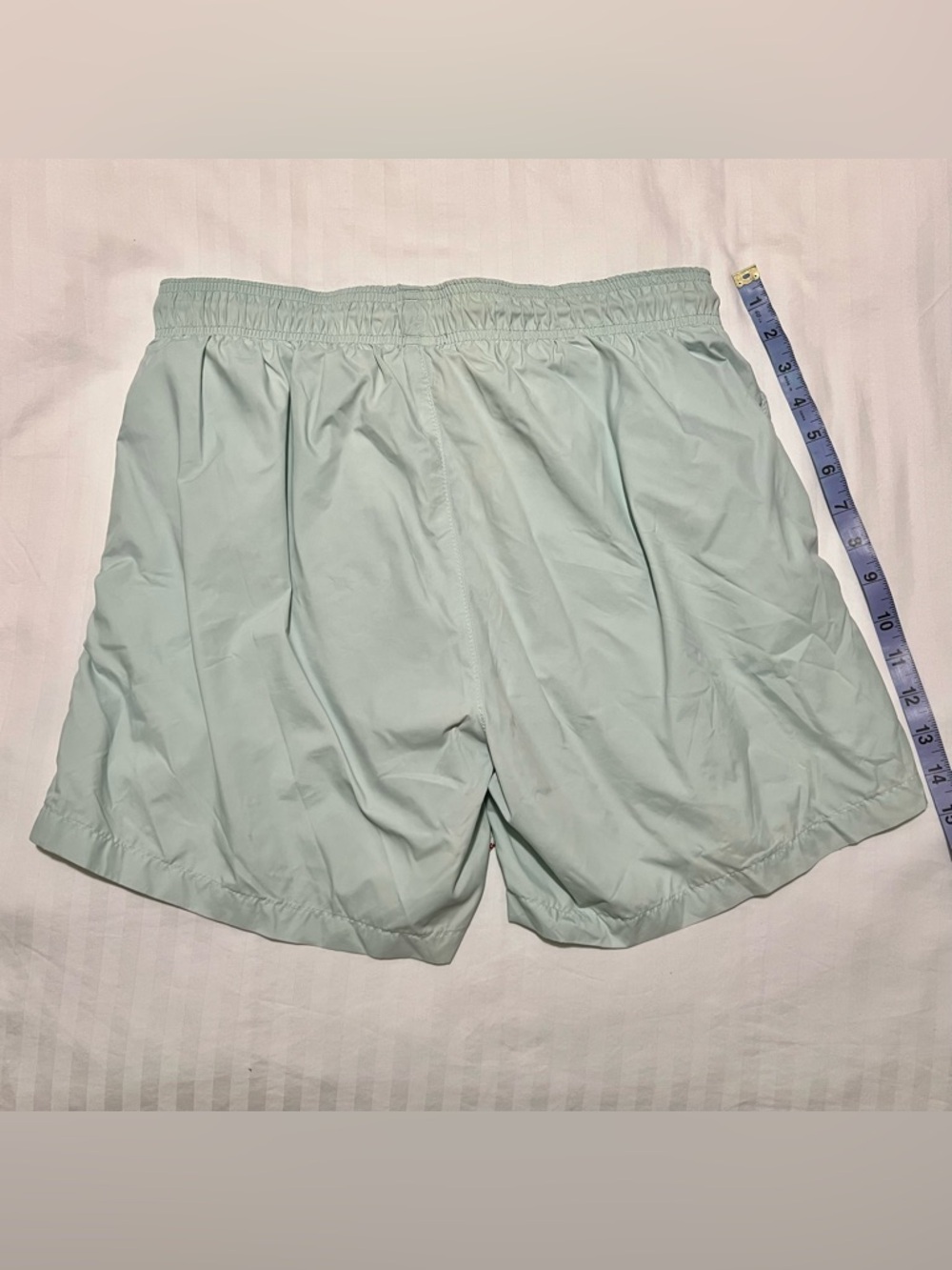 HUGO Light Mint Green Swim Shorts with Red Logo - Picture 4 of 8